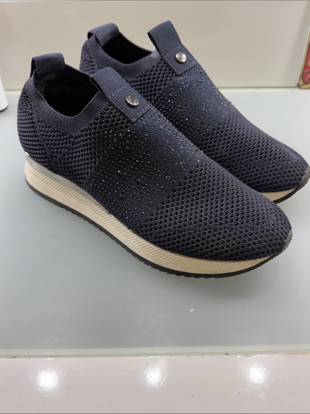 Women’s  Slip-On Knit Sneakers in Navy Blue